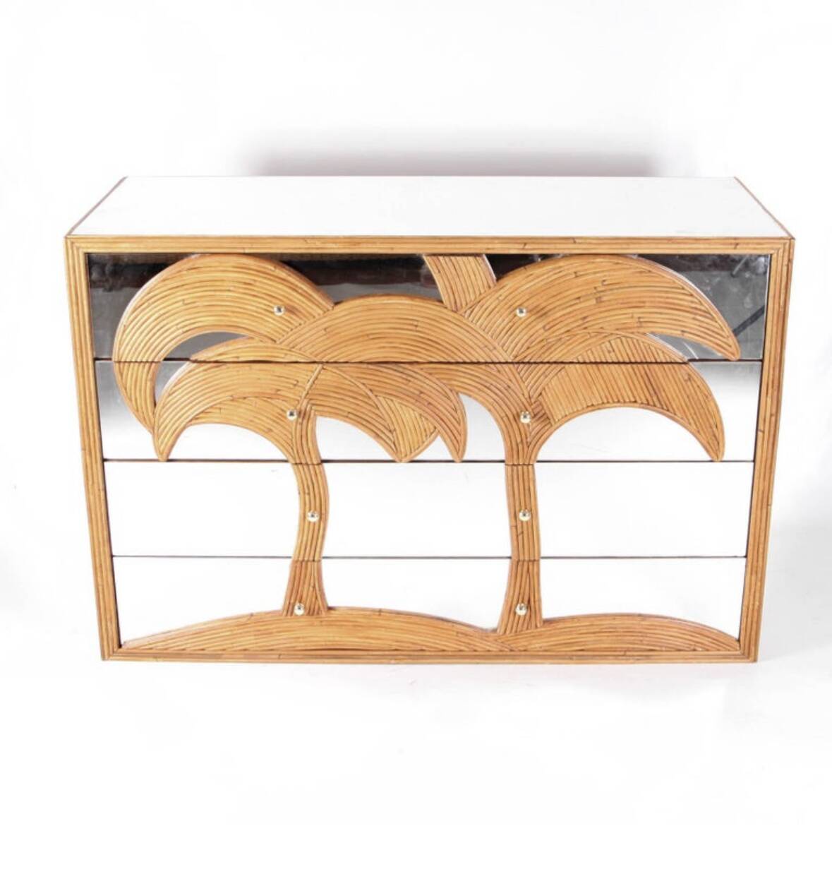 Chest of drawers "palms": in rattan and mirror