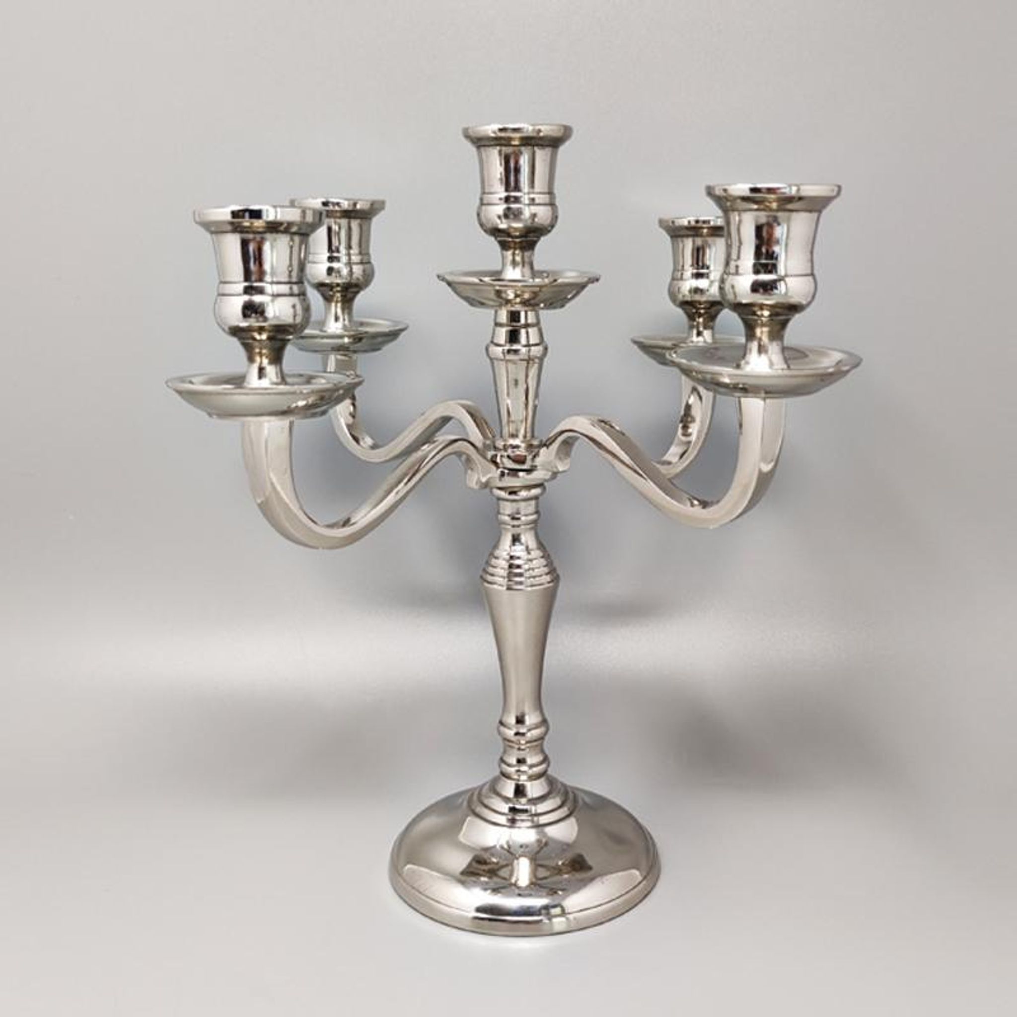 1950s Stunning Candelabra for Five Candles in Stainless Steel. Handmade. Made in Italy