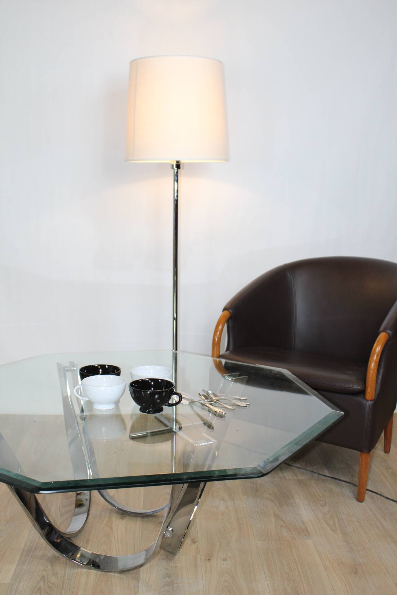 Glass and chrome coffee table by Roger Spunger for Dunbar, 1960s, USA