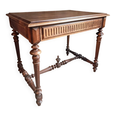 Ancienne table d'écriture française en noyer avec tiroir, petit bureau, vers 1930