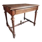 Antique French writing table in walnut with drawer, small desk, circa 1930.