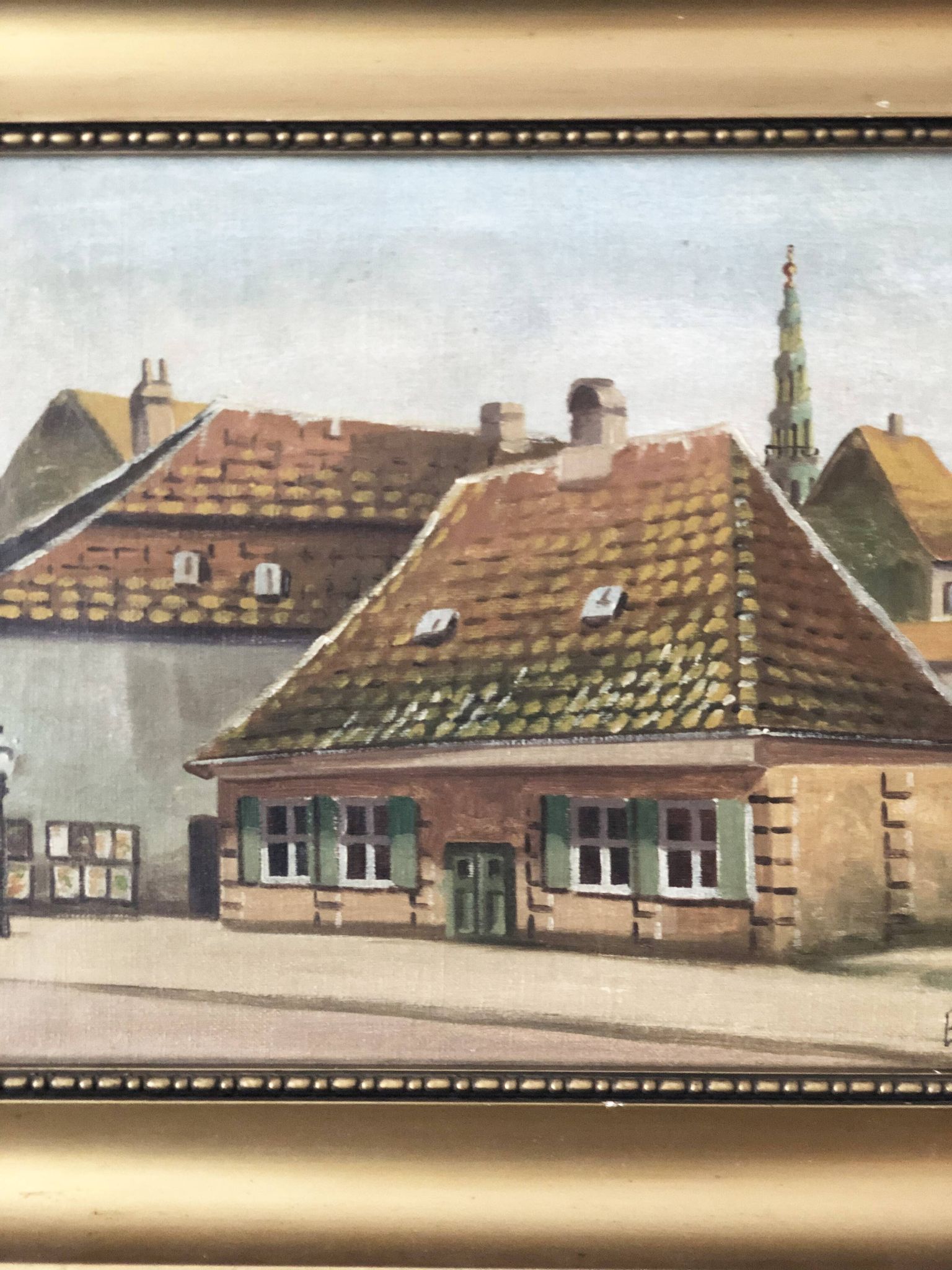 Large Original Vintage Countryside Cottage Oil Painting, circa 1923