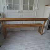 Church bench, end of bed in pitch pine with light oak waxed finish.
