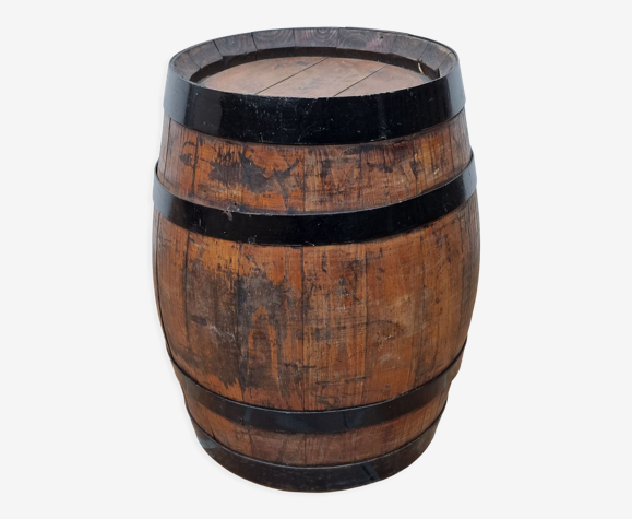 Tonnelet en chêne cerclé de métal ancien, 38 cm