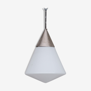 Opaline Mid-Century French Conical Pendant Light