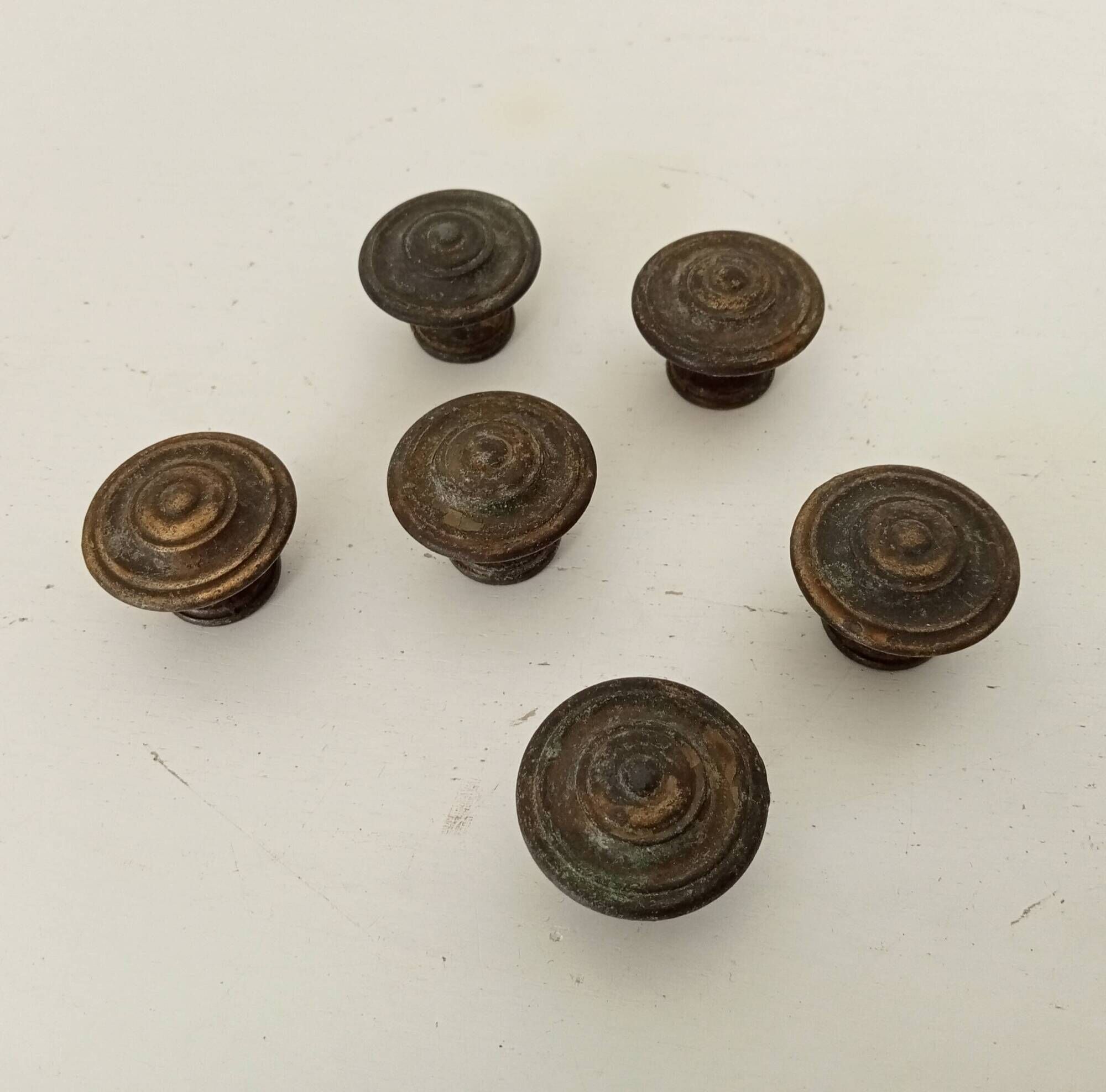 Pair of antique furniture knob handles in solid gilded brass