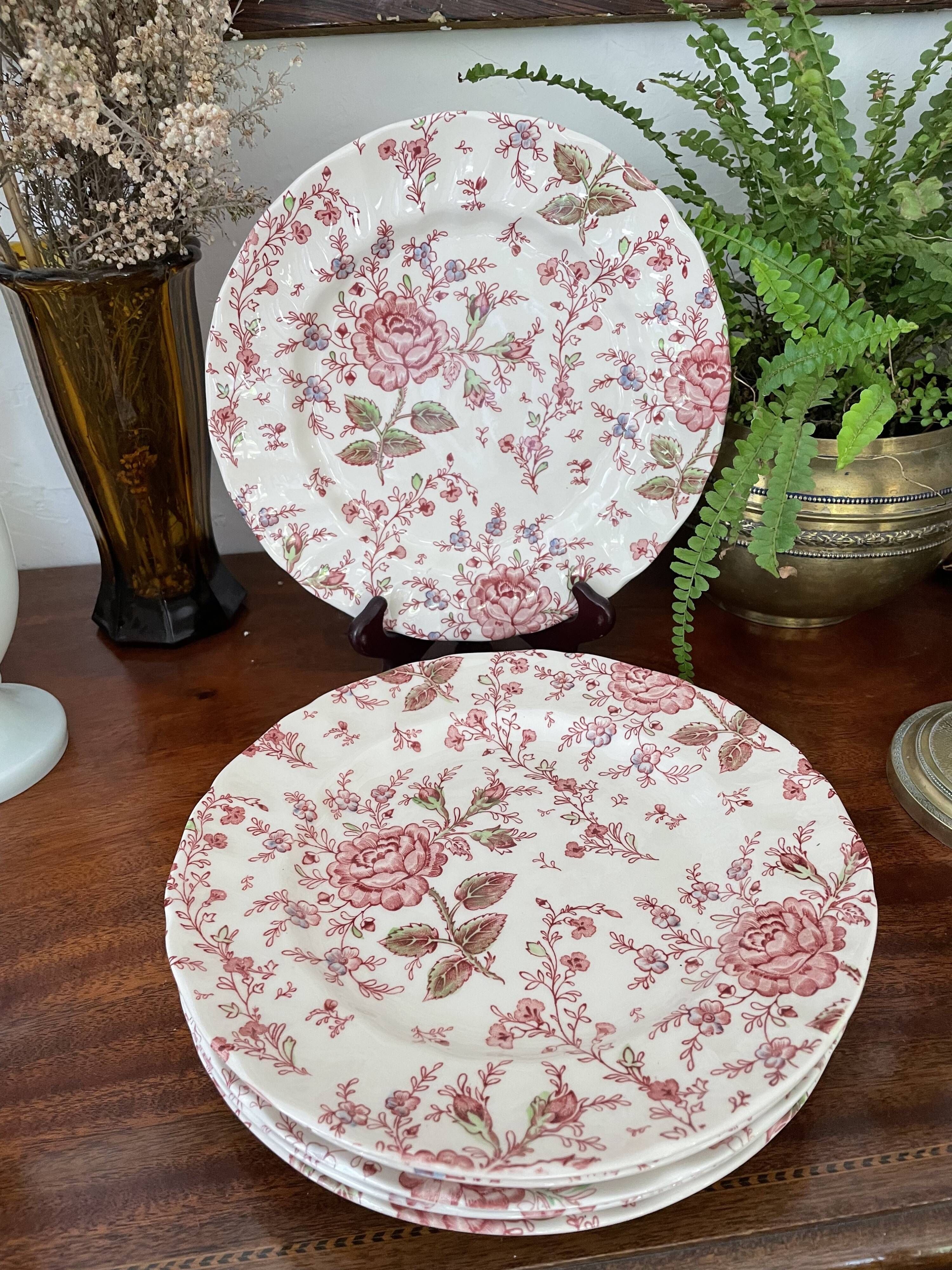 Set of 5 flat plates johnson brother pink chintz