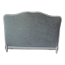 Louis XV style headboard patinated pearl gray, waxed finish, upholstered in a green velvet of gray.