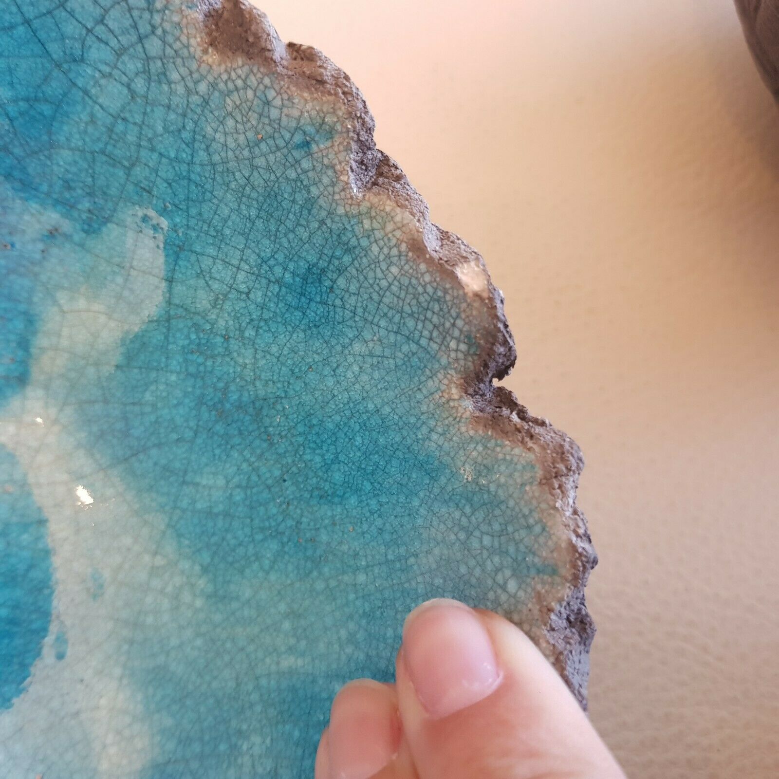 3 empty bowls handmade ceramic pockets signed turquoise color irregular edges