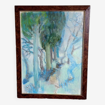 Pastel - Christine Delessert - 72 x 53 cm - sous-bois bleu