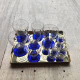 Série 16 verres anciens pied bleu cobalt Art Déco