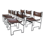 Set of 6 modernist chrome and leather dining chairs, 1970's