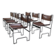 Set of 6 modernist chrome and leather dining chairs, 1970's