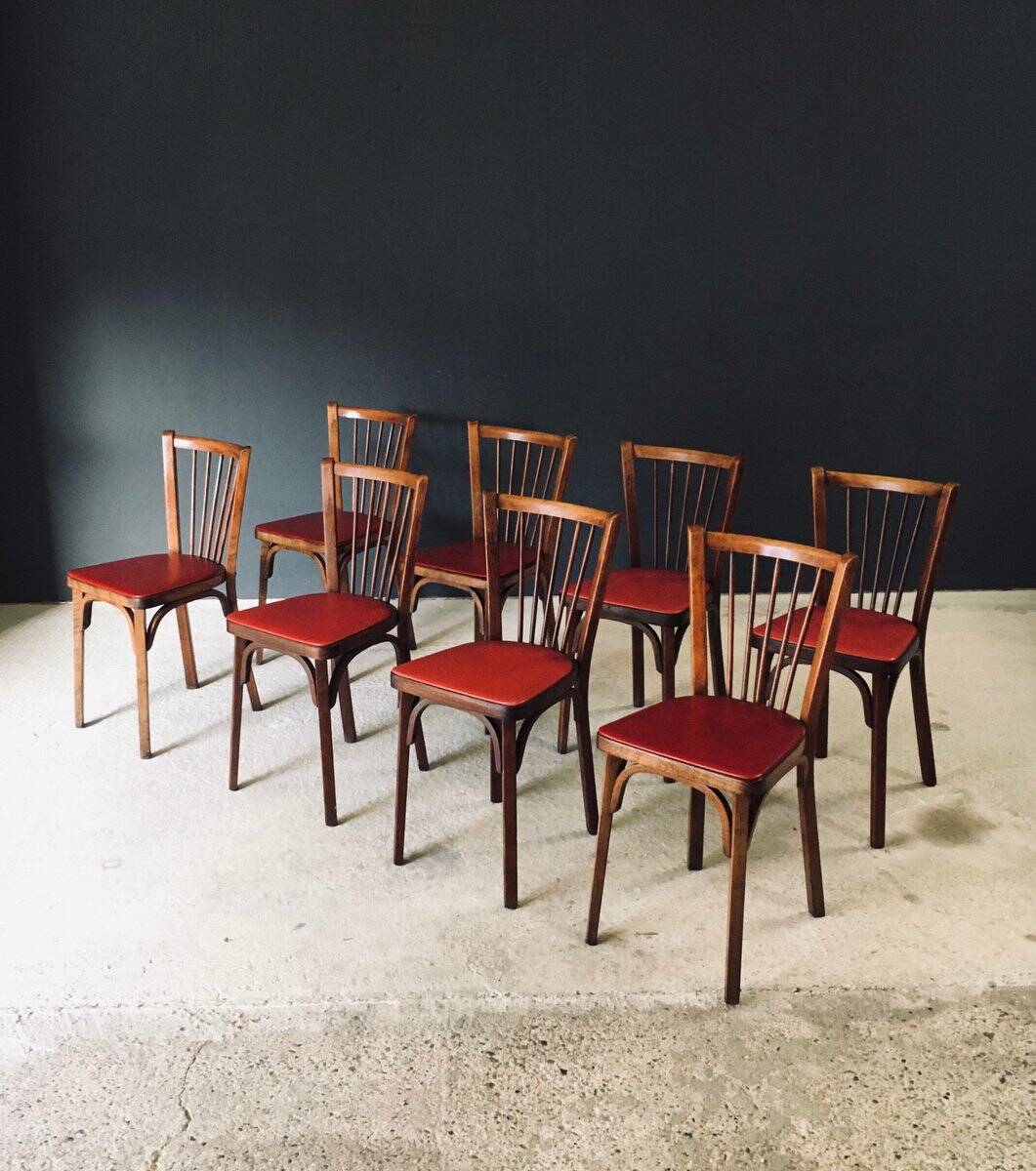 French Reconstruction Bistro Chairs from Baumann, 1950s, Set of 8