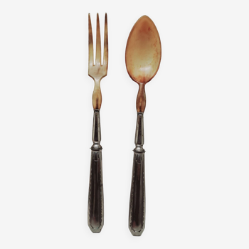 Horn and silver-plated salad servers