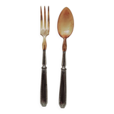 Horn and silver-plated salad servers