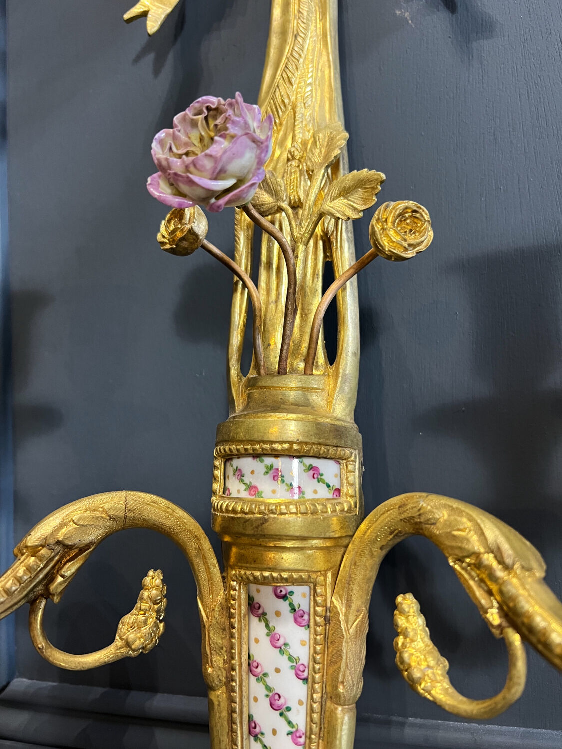 Pair of nineteenth century sconces in bronze and porcelain