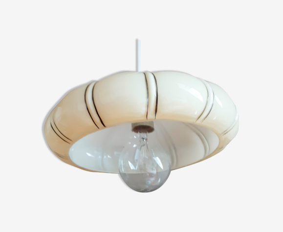 Suspension vintage en verre givré jaune et or , vintage français
