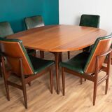 Retro Teak 1960s Elliots Of Newbury Mid Century Extending Dining Table & 6 Chairs