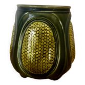 Pot or cache pot Majolica Sarreguemines green glazed barbotine
