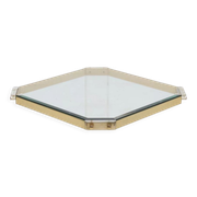Table basse française en acrylique et verre plaqué or 1970s