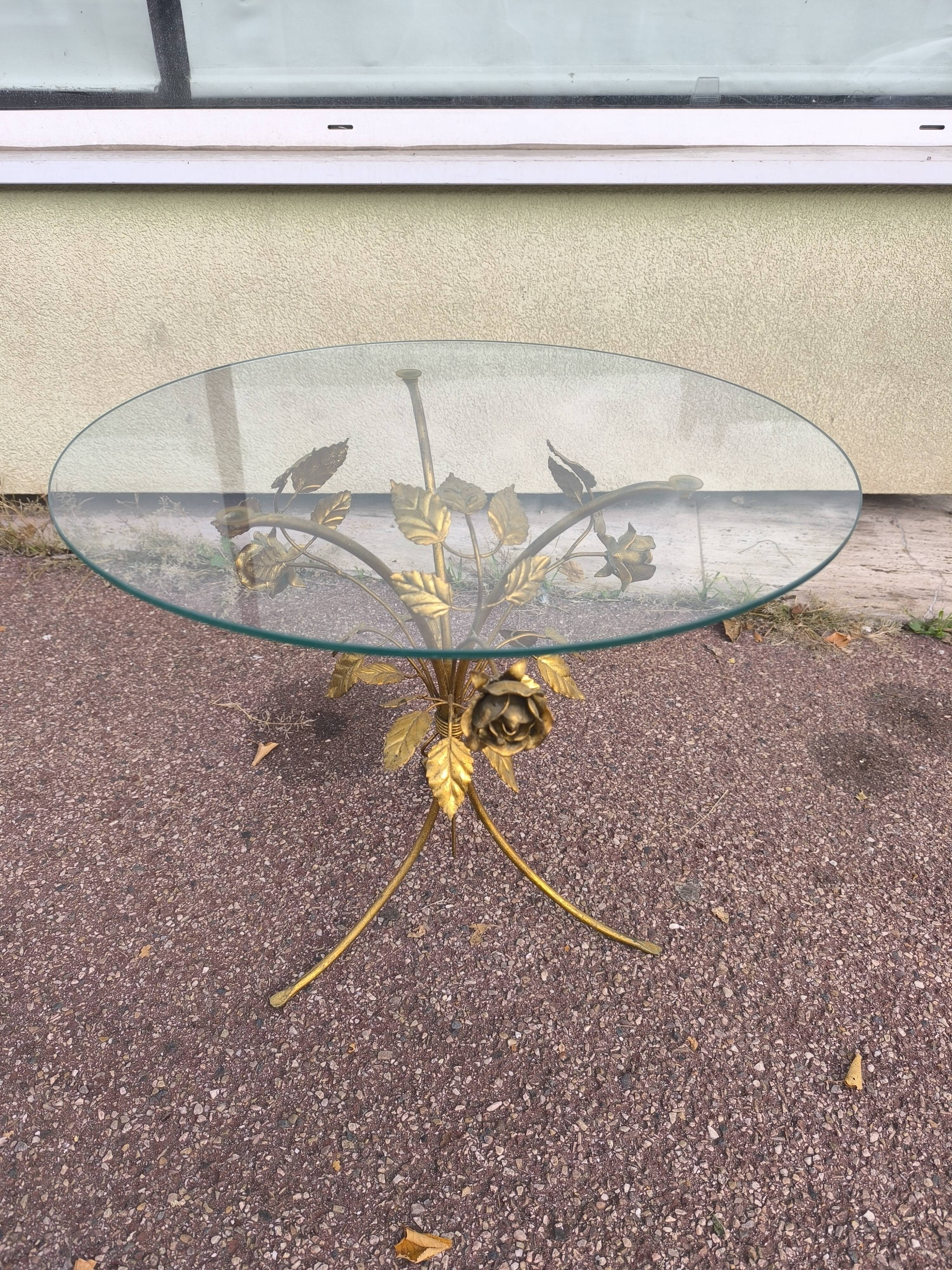 Florentine gold metal floral glass coffee table