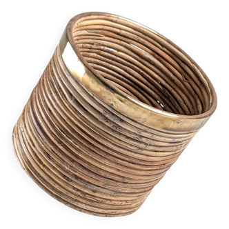 Italian Mid-Century Pencil Reed Rattan and Brass Planter, 1970s