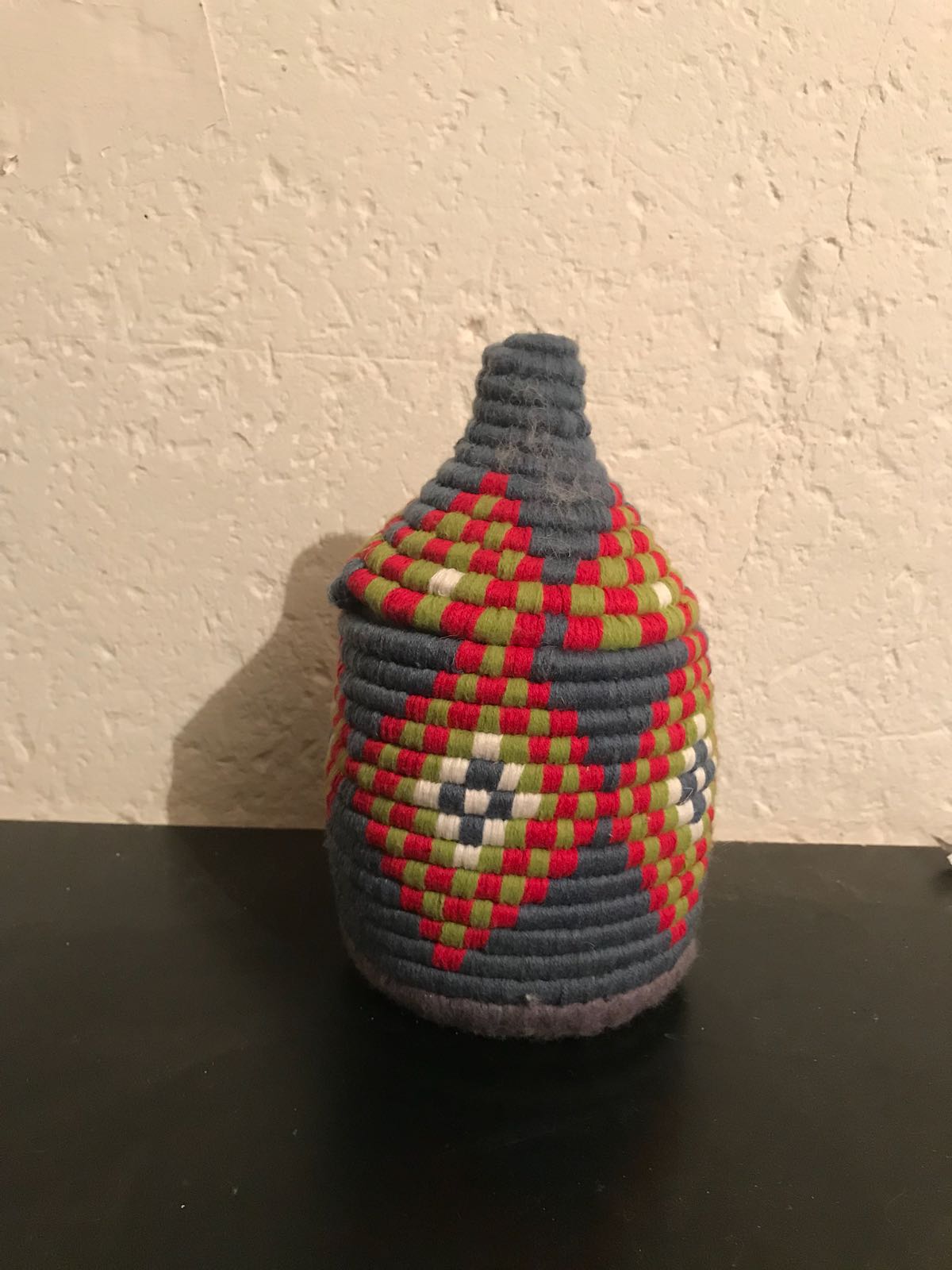 Berber wool and gray and Red raffia basket