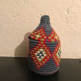 Berber wool and gray and Red raffia basket