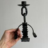 Black forged metal candle holder