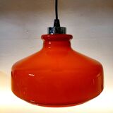 Suspension vintage en verre opalin orange avec finition chromée, années 60