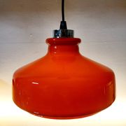 Suspension vintage en verre opalin orange avec finition chromée, années 60