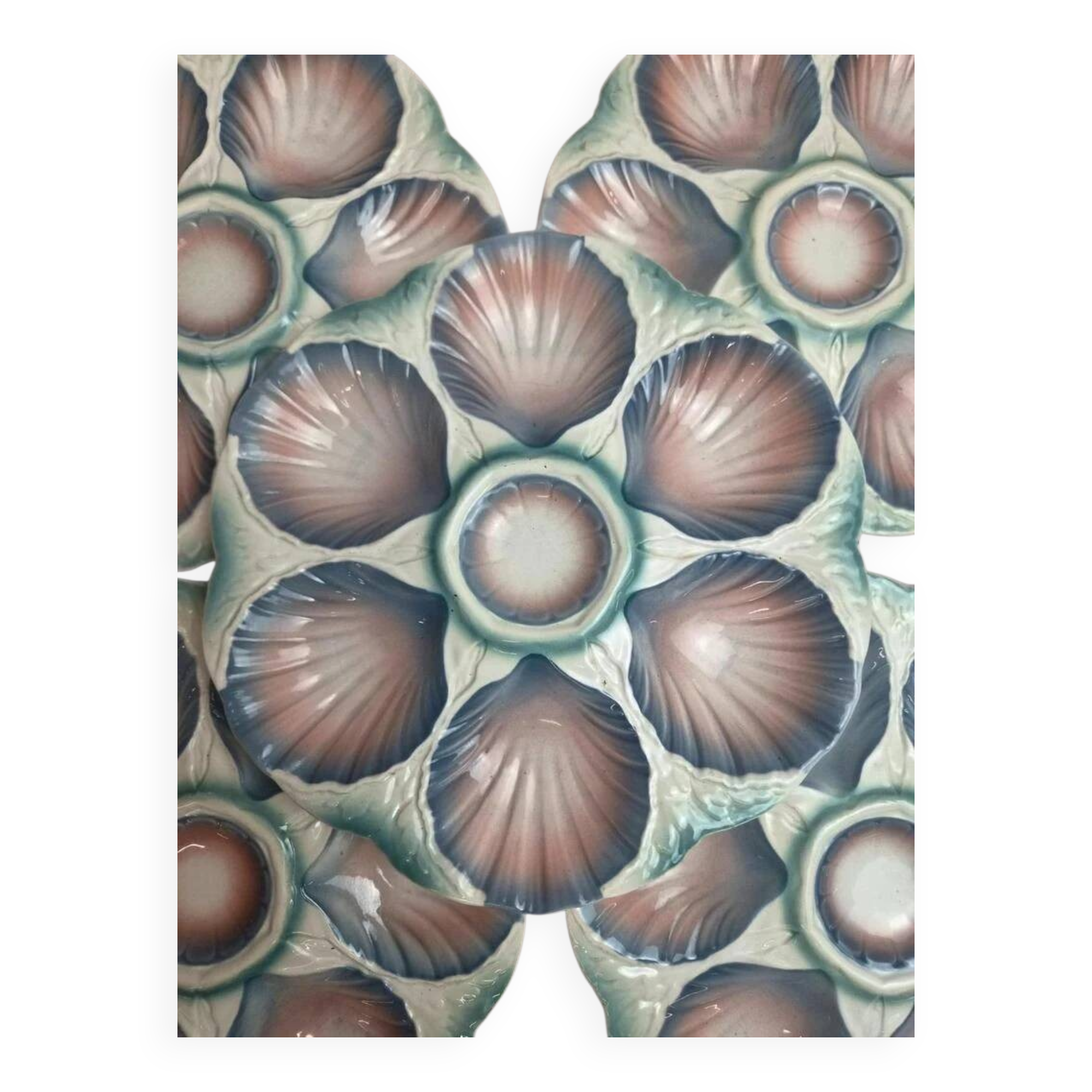 Set of 5 oyster plates Digoin Sarreguemines no. 32 – Antique majolica
