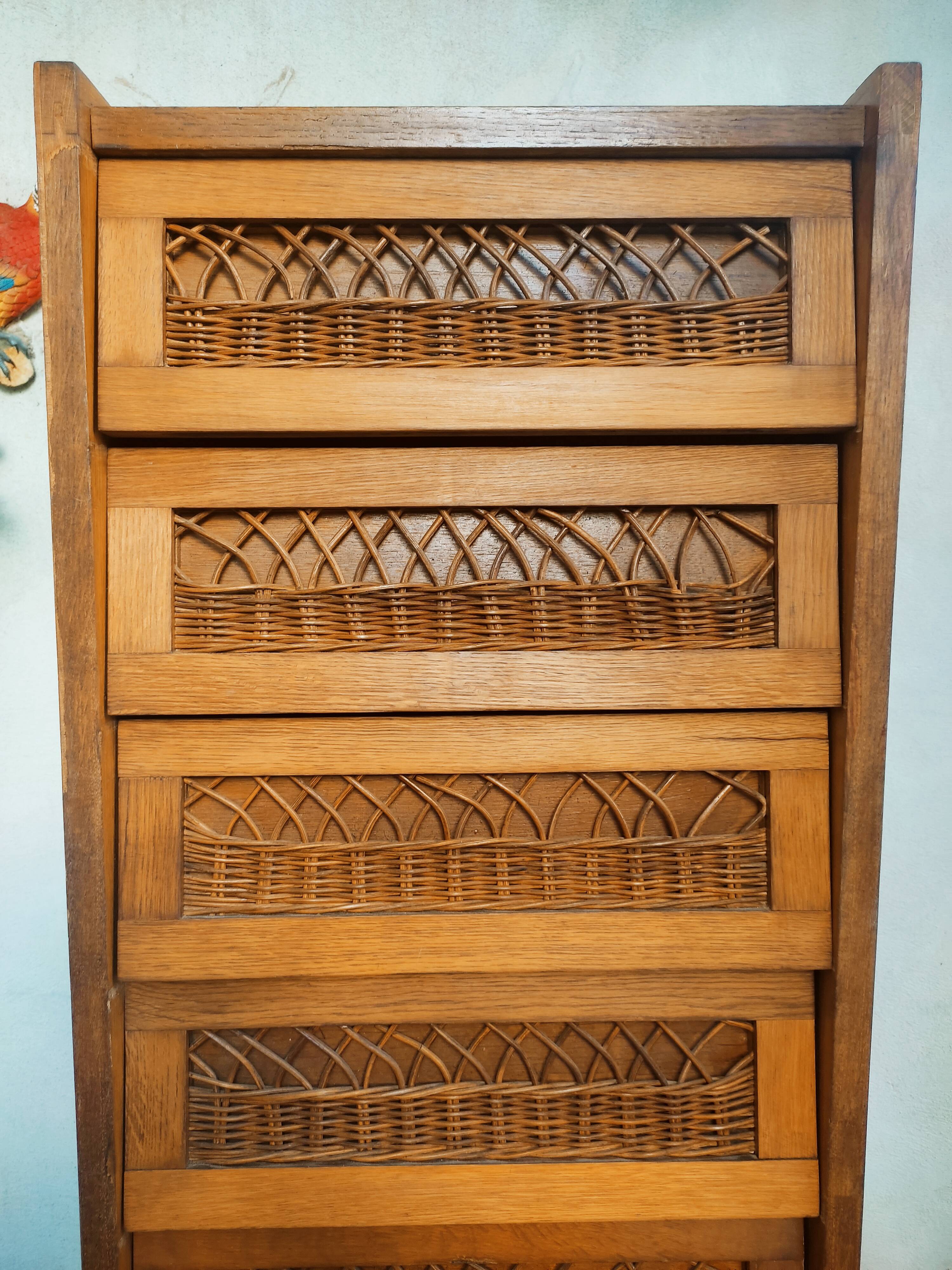 Rattan and wood rag cabinet