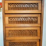 Rattan and wood rag cabinet