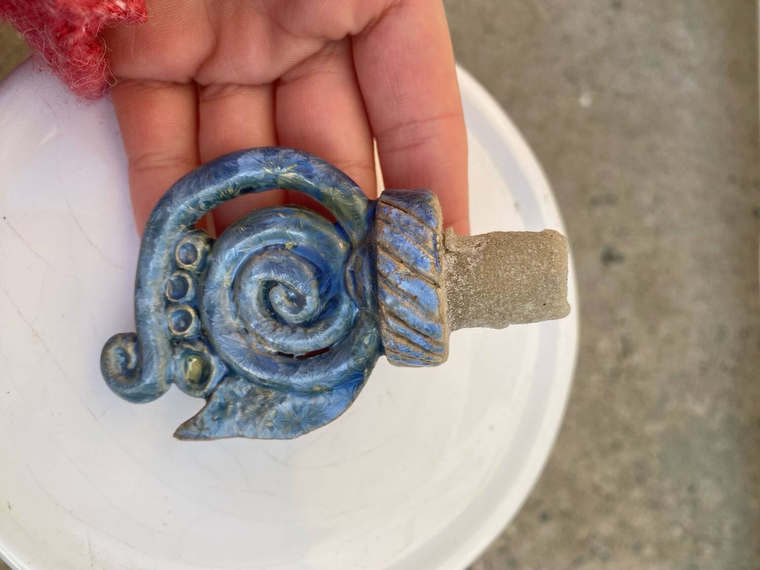 Glazed stoneware bottle with crystallised glaze signed Francoise Roussel.