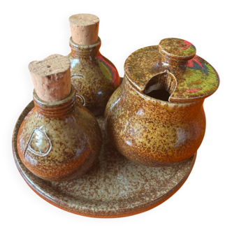 Salt and pepper shaker set with mustard pot in stoneware