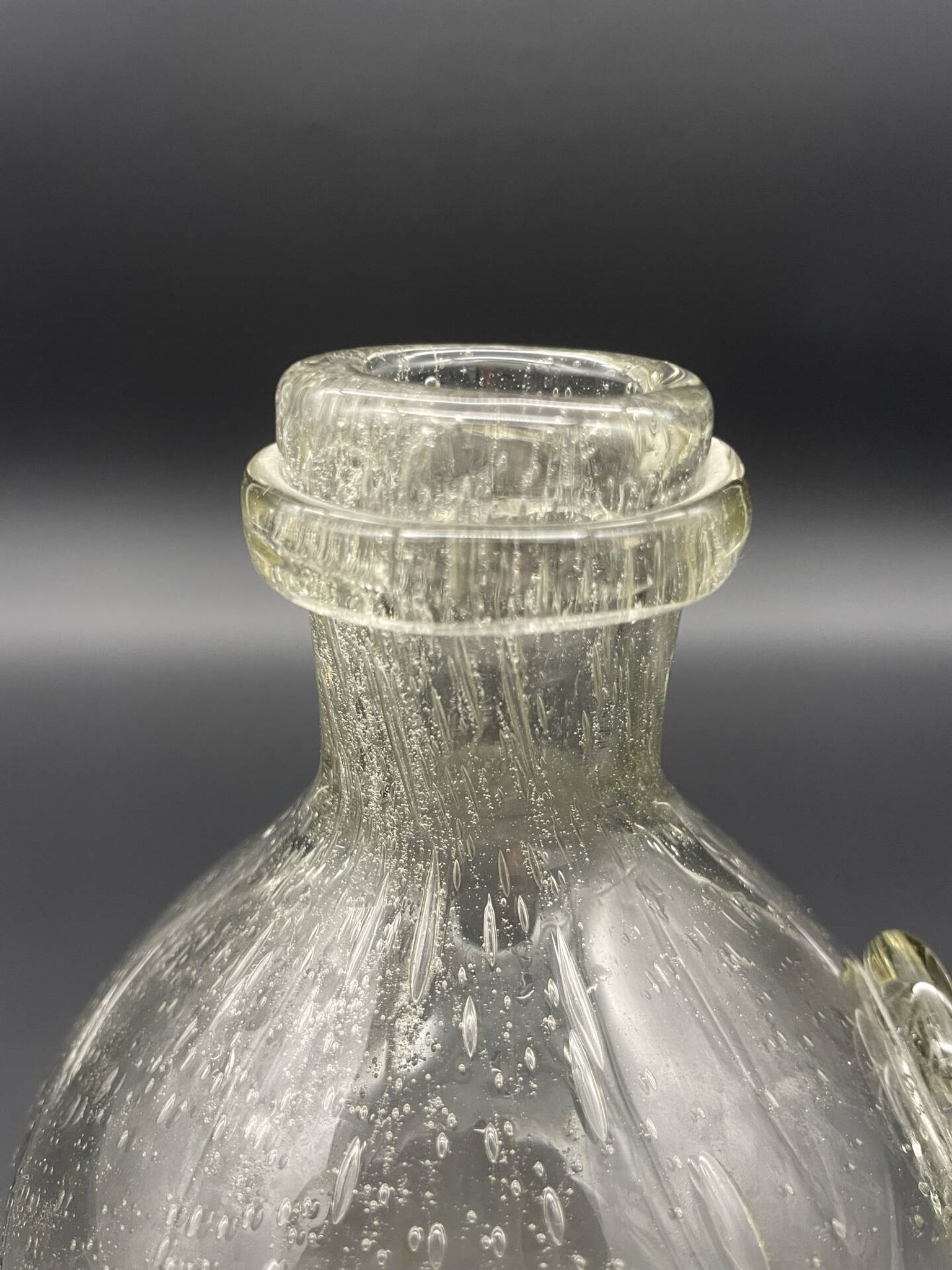 Vintage carafe from Verrerie de Biot in bubble glass with a round stopper.