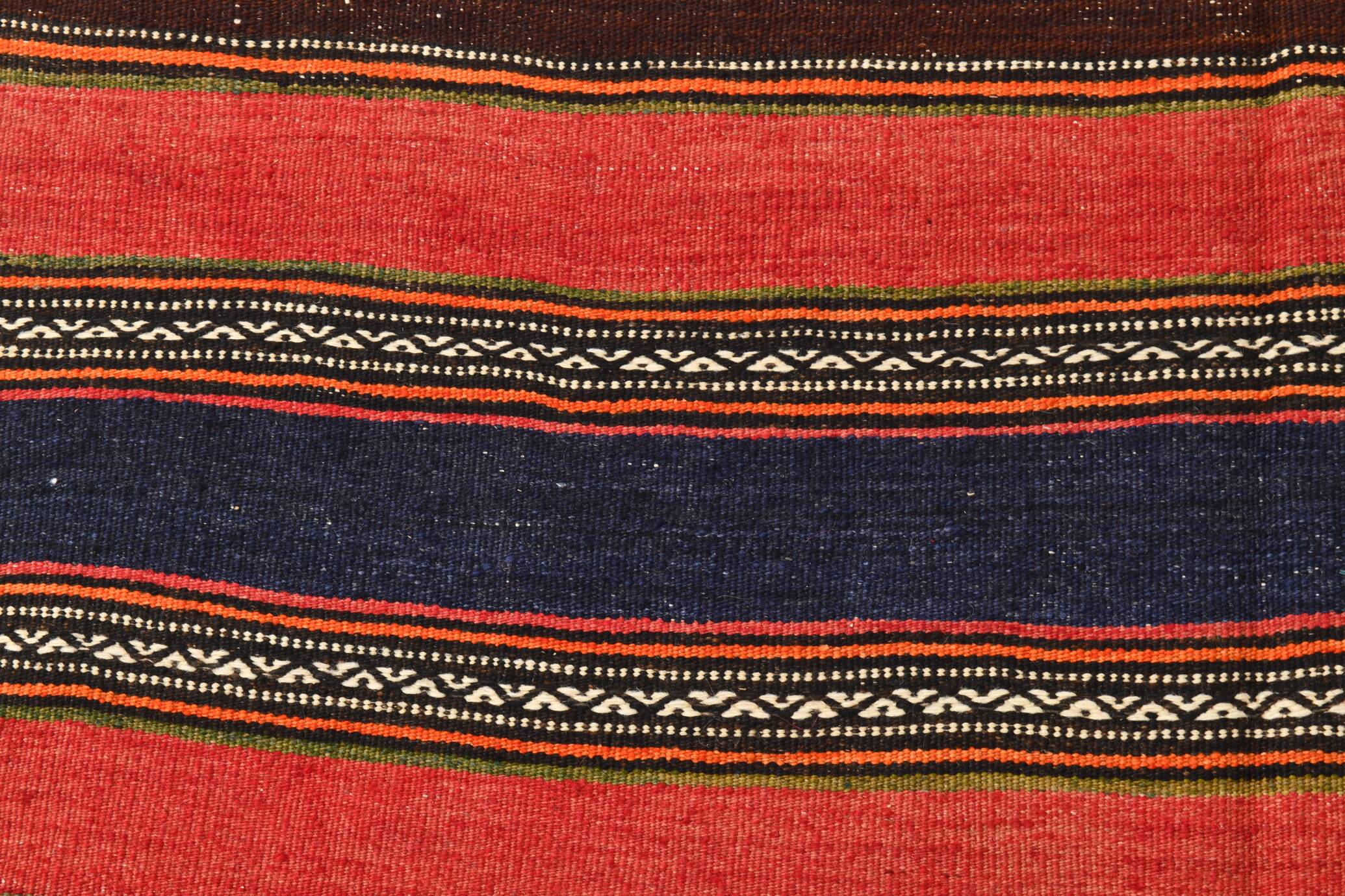 4x8 Brown & Blue Turkish Vintage Kilim Rug 139x245Cm SK 2314