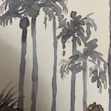 Signed monochrome watercolor painting “sunset over the palm trees”