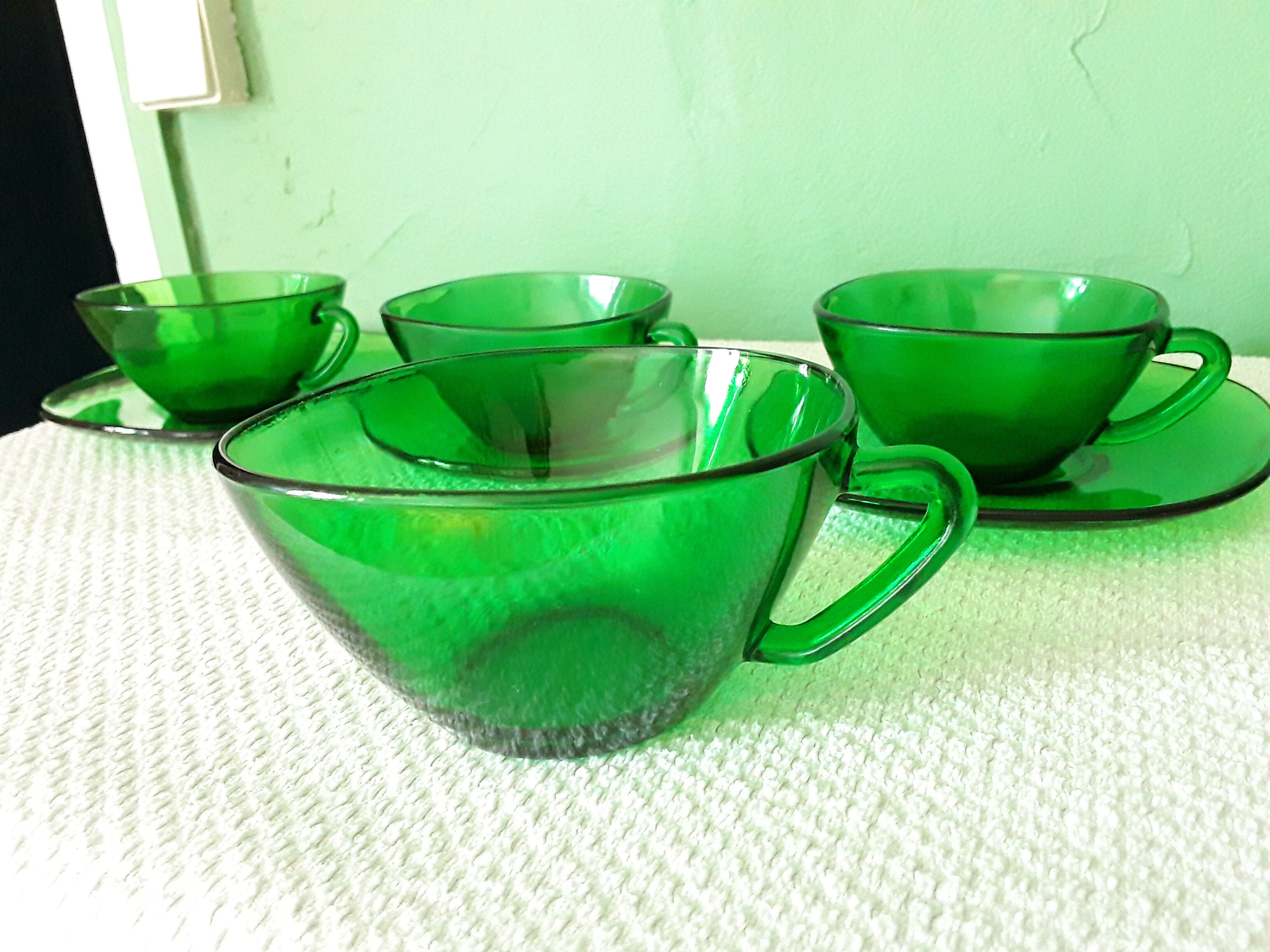 Vintage Vereco cups made of green glass