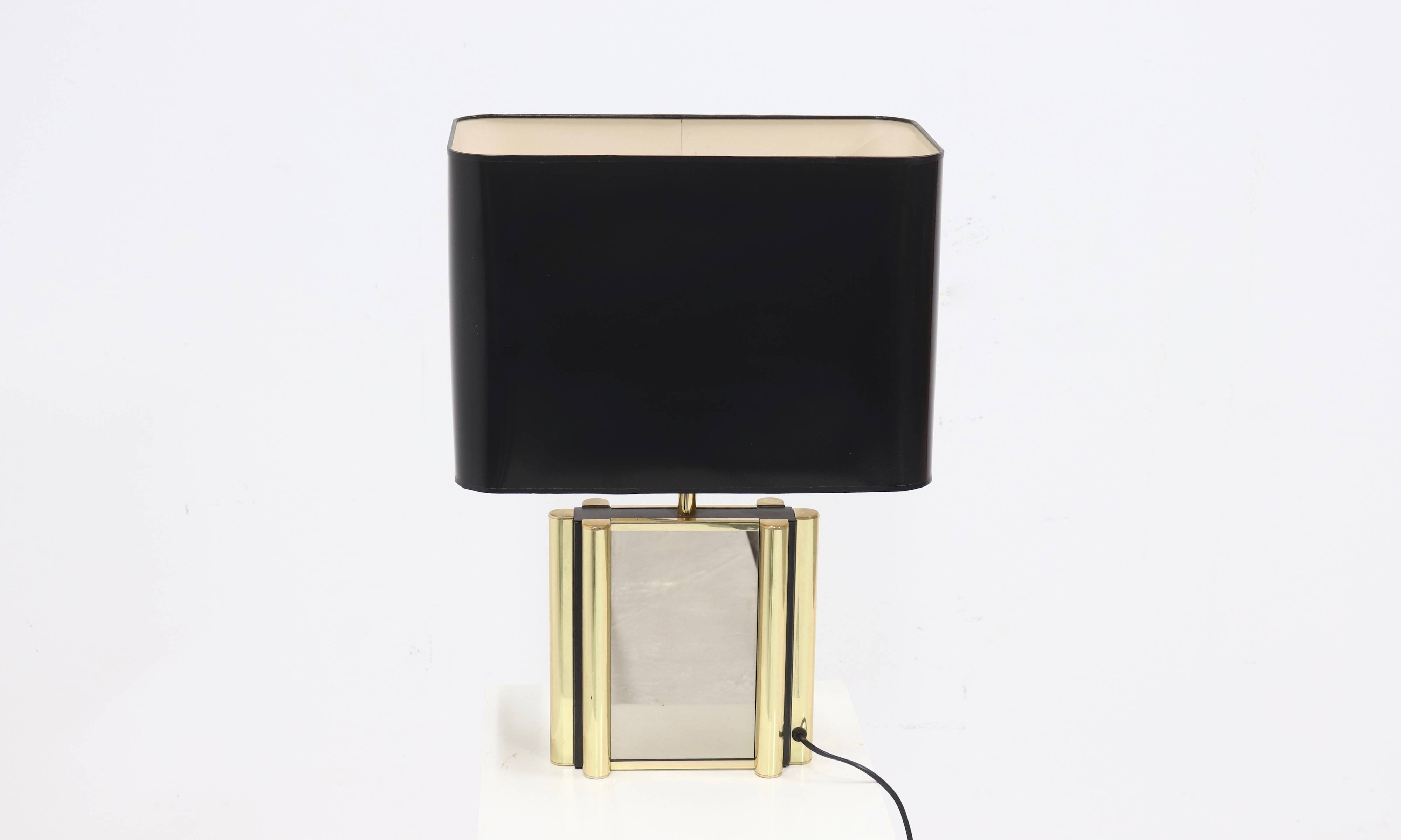 Large Belgian Table Lamp in mirror glass and Brass 1970s