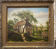 Table XIX° century, farm with thatched roof in the woods", signed Delattre