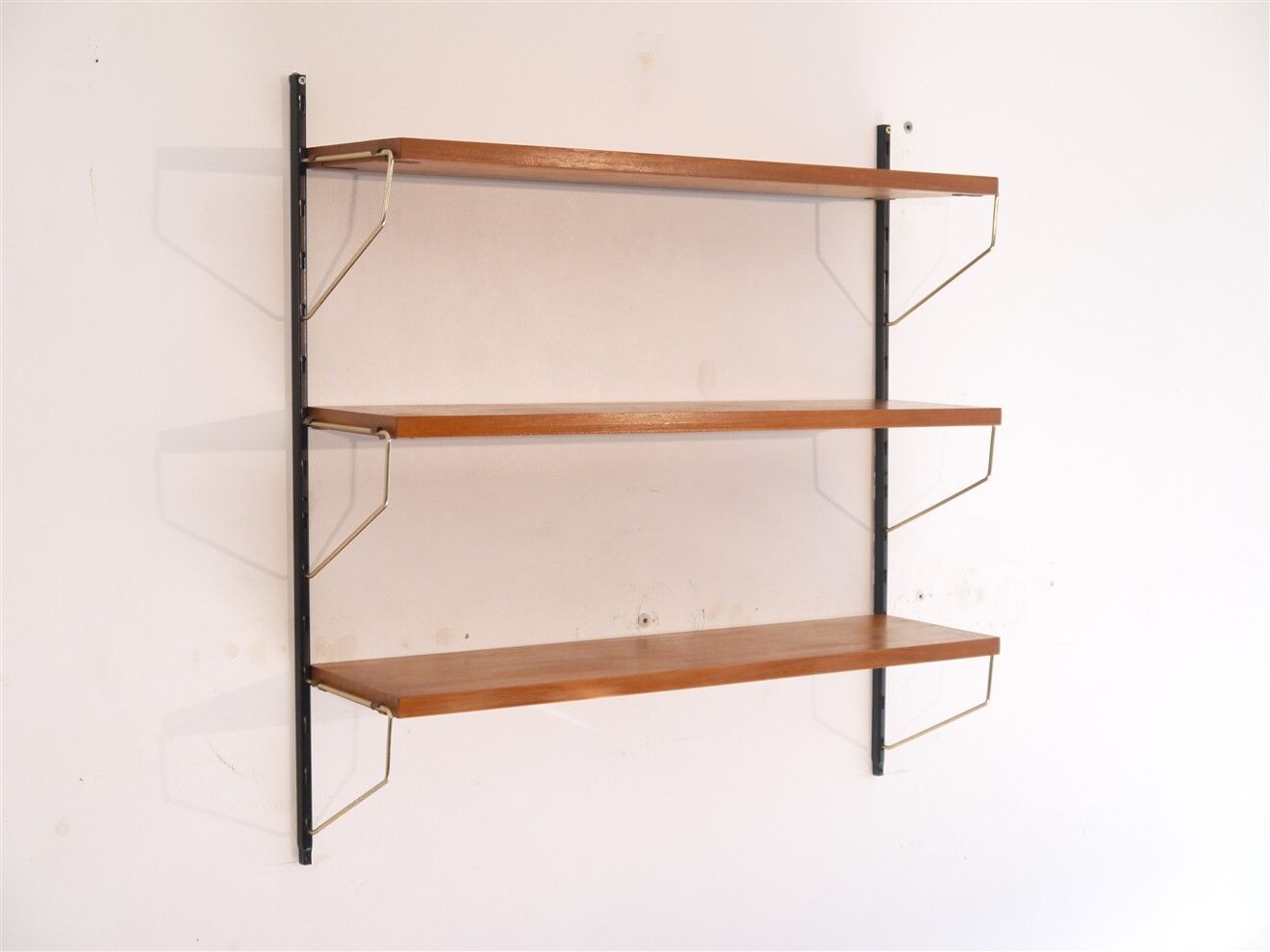 Vintage Scandinavian wall floor in teak metal and brass