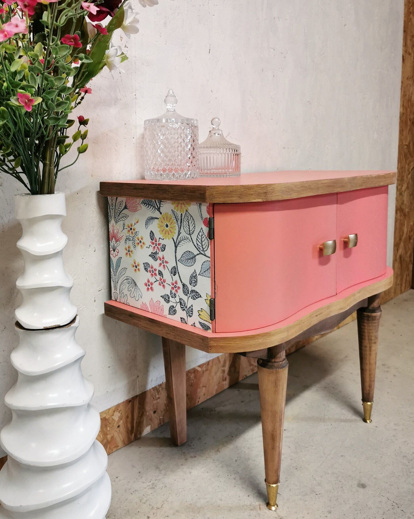 Powder pink vintage bedside