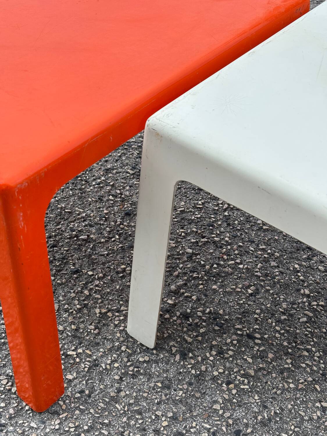 Pair of Space Age fiberglass coffee tables, Circa 1970