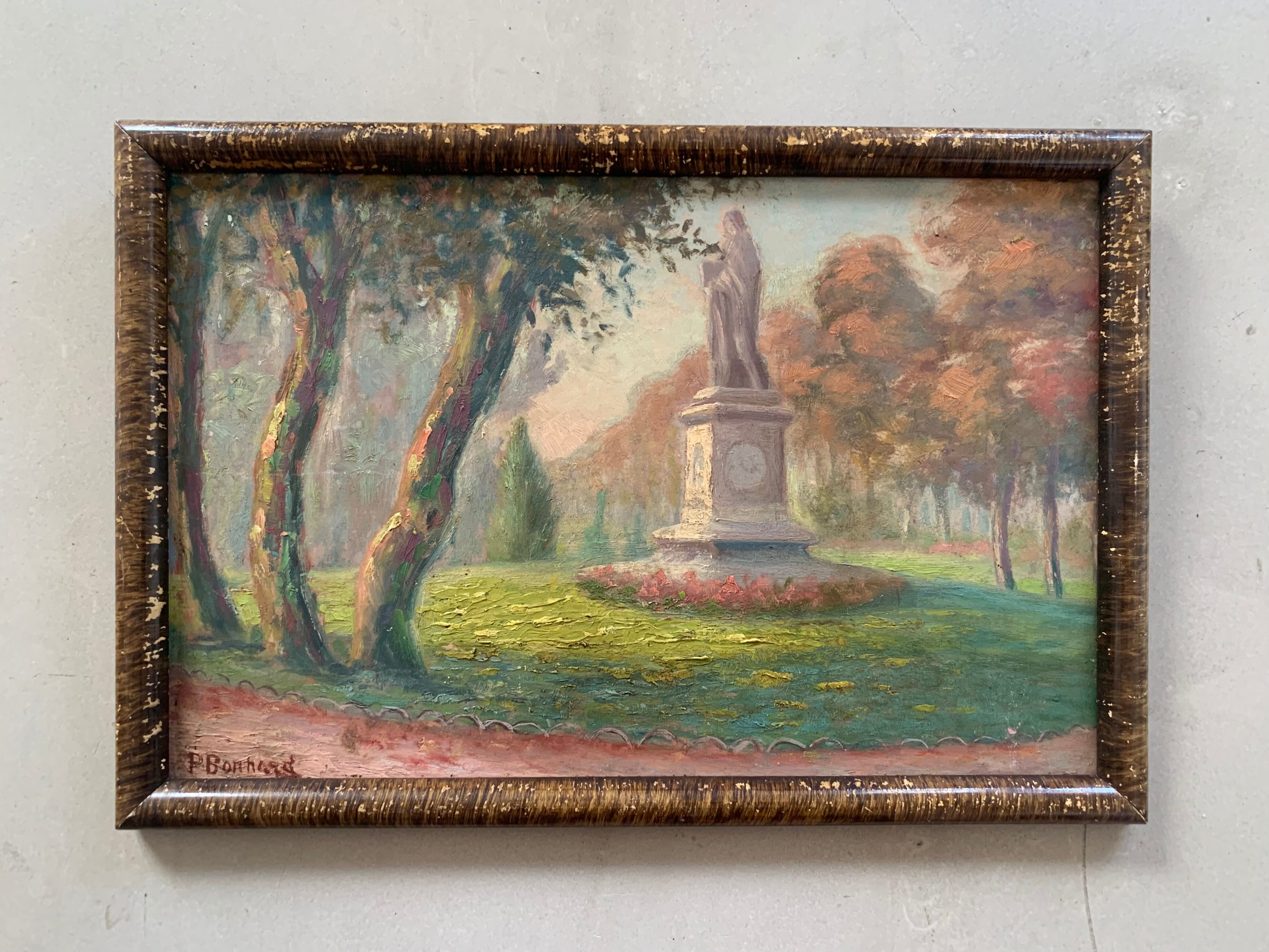 Old painting, oil on cardboard signed