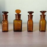 Set of 4 old small glass bottles iodine dye with cap