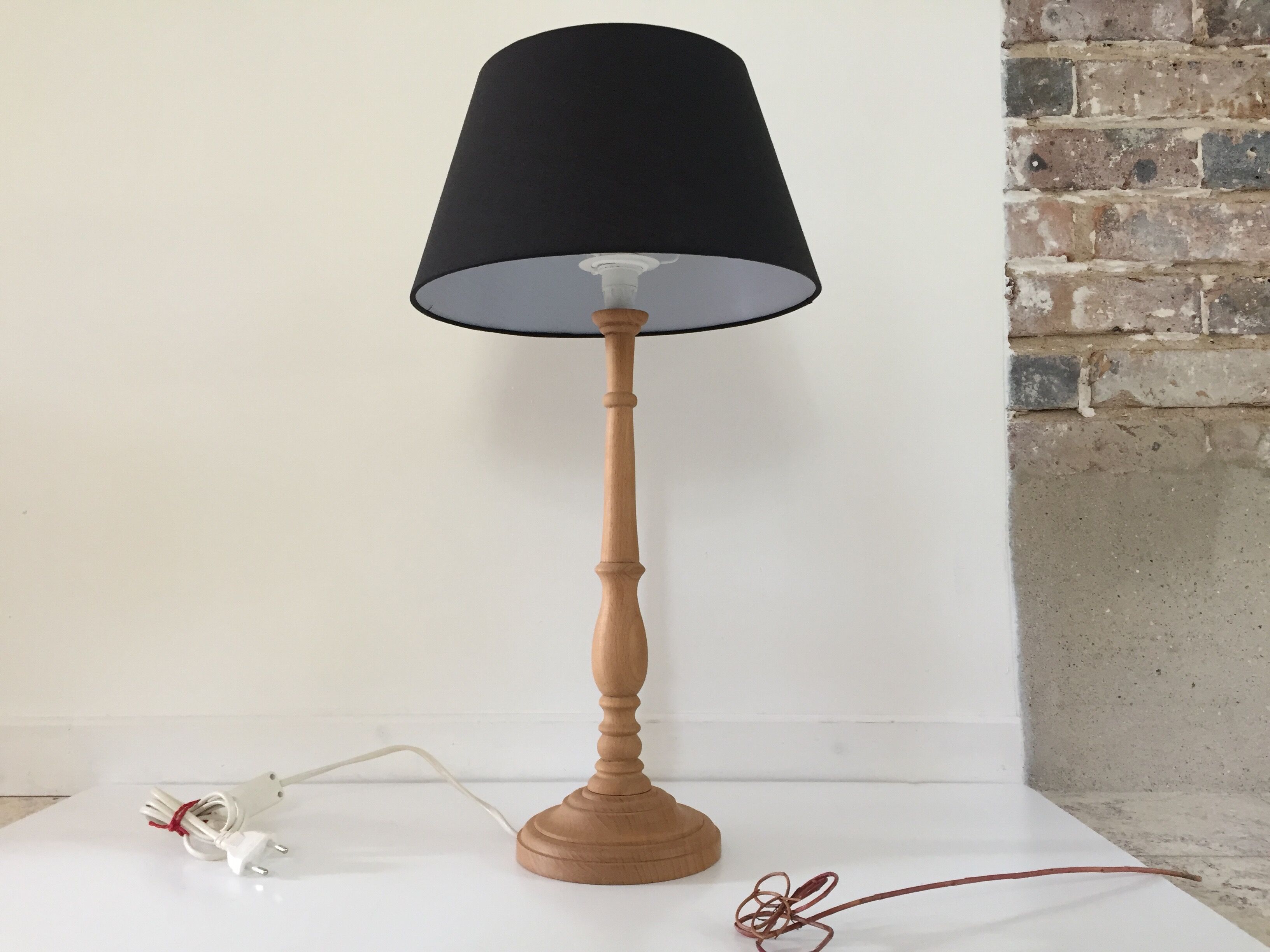 High lamp in vintage turned wood