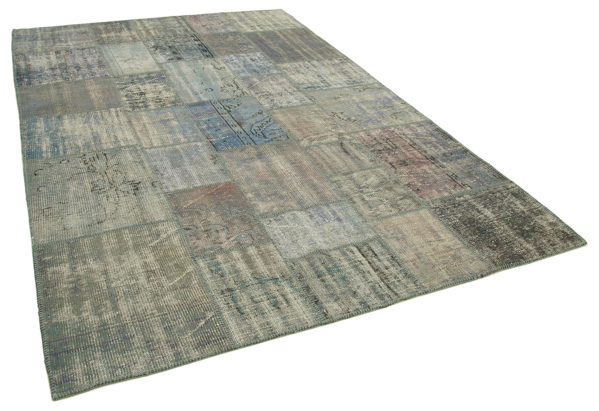 Handwoven turkish contemporary 204 cm x 304 cm grey patchwork carpet